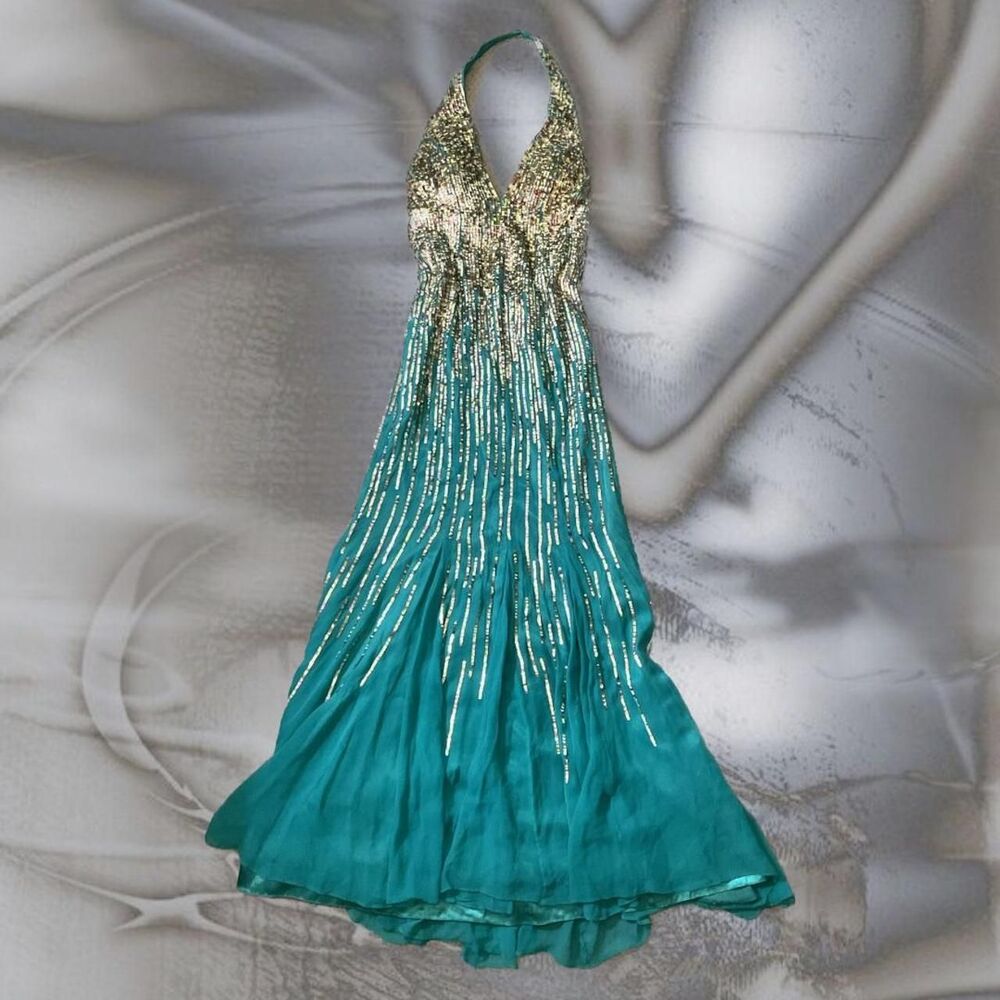 Terani-couture Women's Blue and Gold Dress
